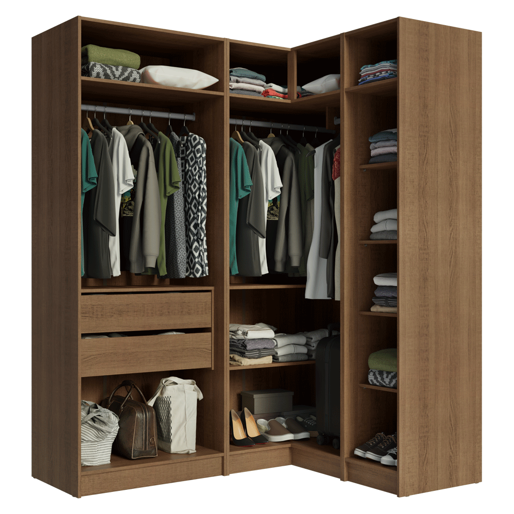 Dormitorio Completo Matrimonial Esquinero 310 cm 5 Puertas 2 Cajones Marrón/Crema Neo Madesa 02