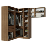 Dormitorio Completo Individual Esquinero 415 cm Placard con Espejos Marrón/Crema Neo Madesa 02