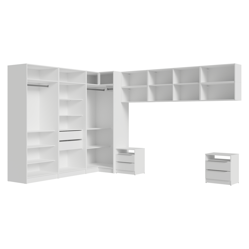 Dormitorio Completo Matrimonial de Esquina 610 cm Mesa de Luz Neo Blanco