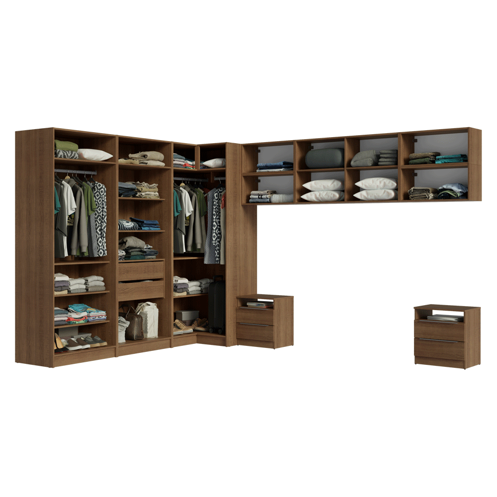 Dormitorio Completo Matrimonial Esquinero 610 cm con Respaldo de Cama Marrón/Crema Neo Madesa