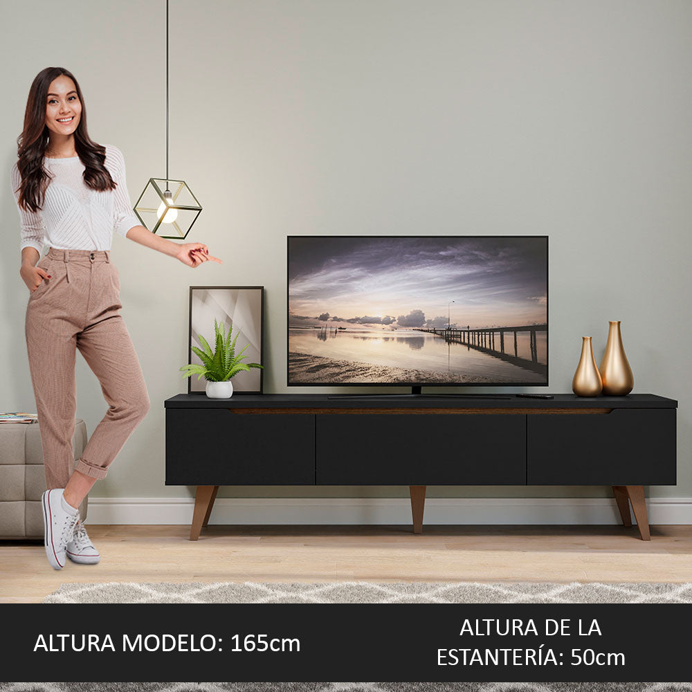 Rack para TV Retro Madesa Reims para TV hasta 75 Pulgadas patas de Madeira Negro