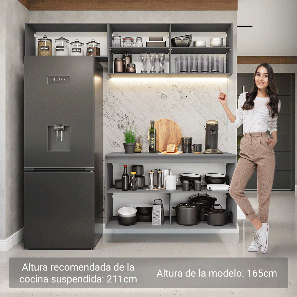 Cocina compacta Flotante 200cm Gris Nice Madesa 02XA
