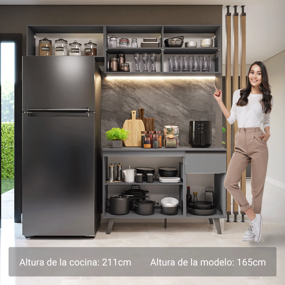 Cocina compacta 200cm Gris Nice Madesa 03XA