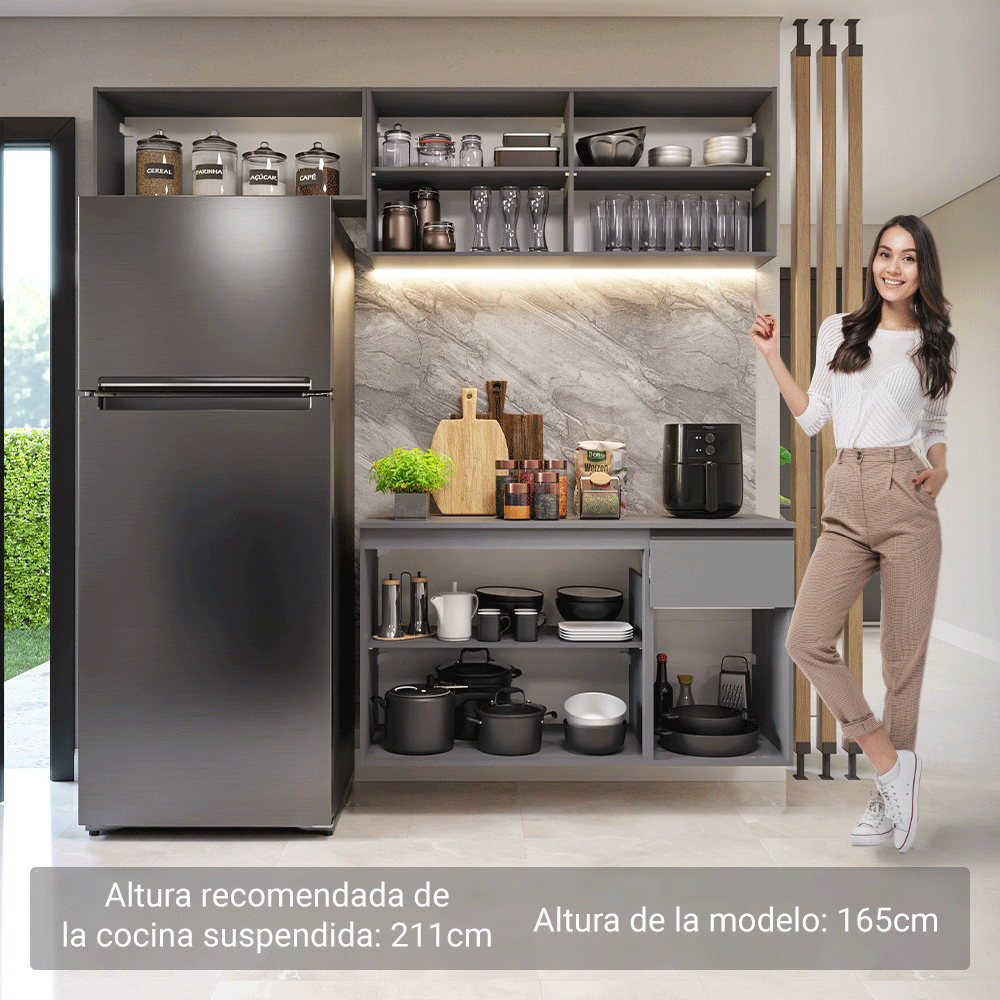 Cocina compacta Flotante 200cm Gris Nice Madesa 04XA