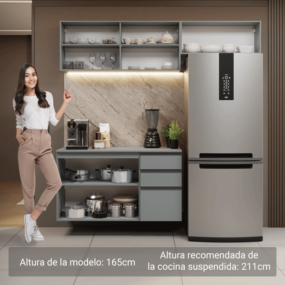 Cocina compacta Flotante 200cm Gris Nice Madesa XA05