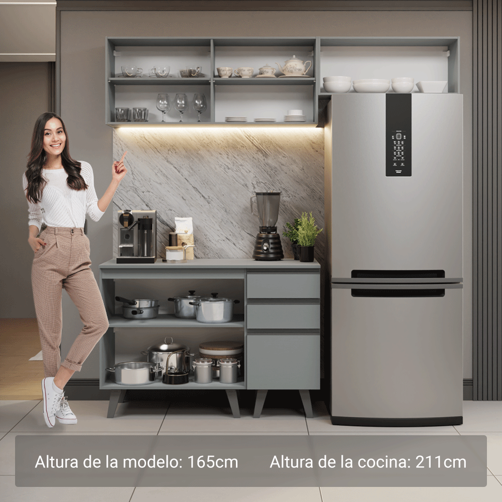 Cocina compacta 200cm Gris Nice Madesa XA06