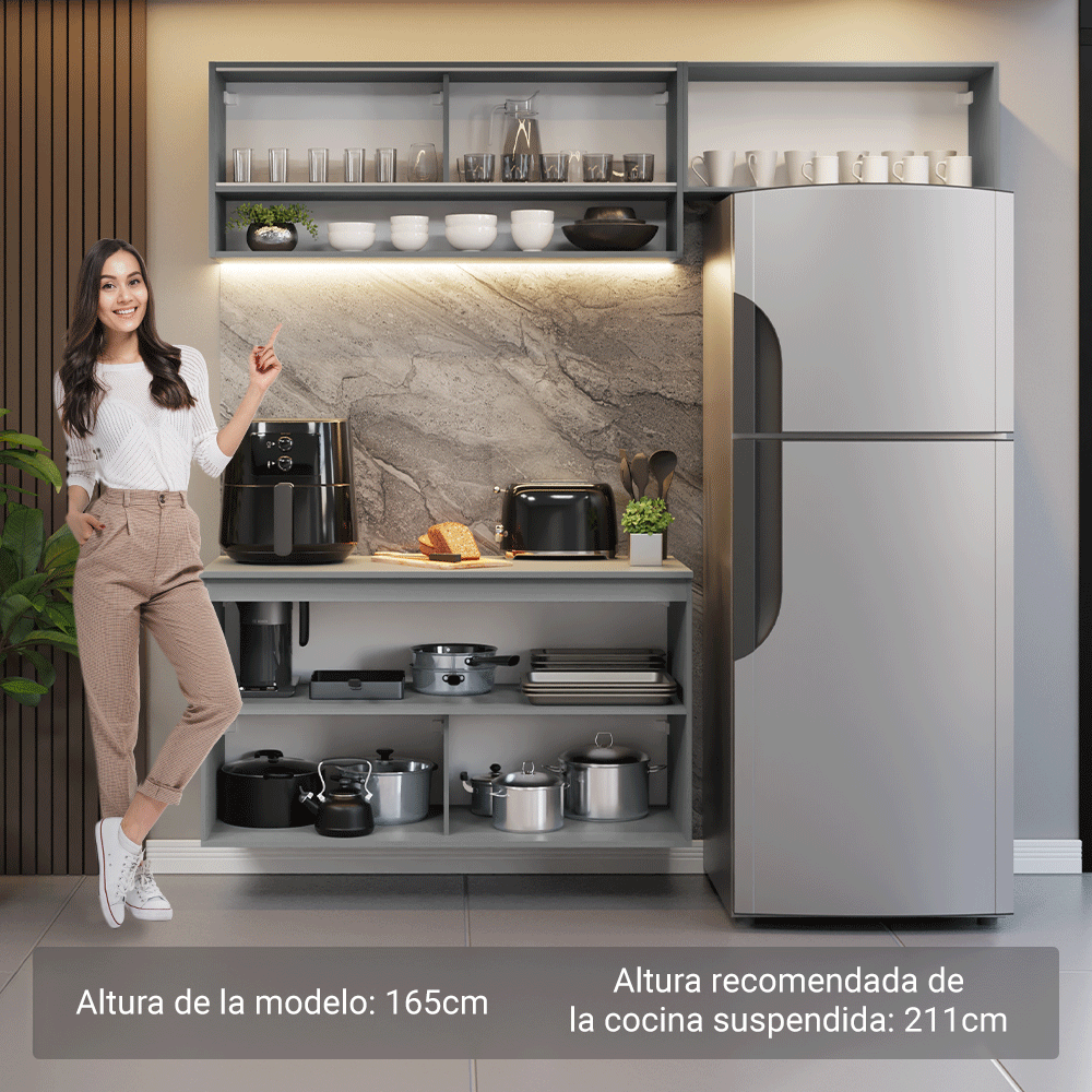 Cocina compacta Flotante 200cm Gris Nice Madesa XA08