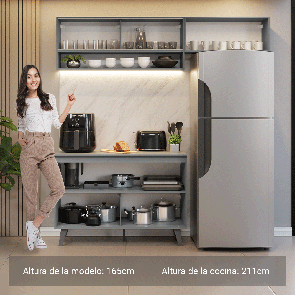 Cocina compacta 200cm Gris Nice Madesa XA09