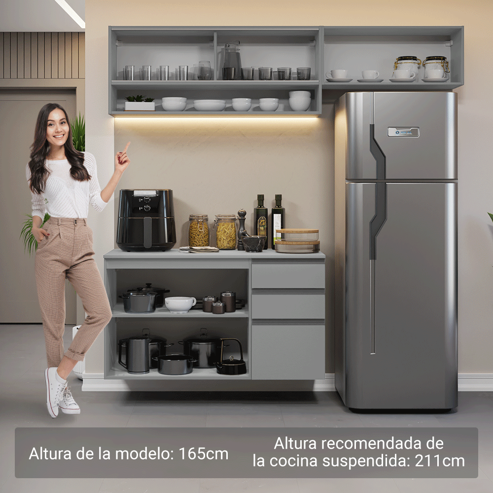Cocina compacta Flotante 200cm Gris Nice Madesa XA11