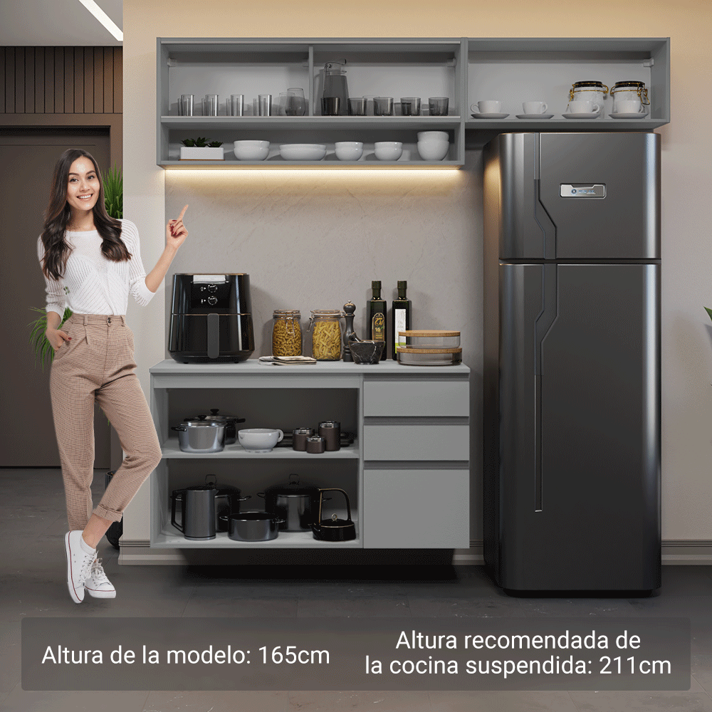 Cocina compacta Flotante 200cm Gris Nice Madesa XA12