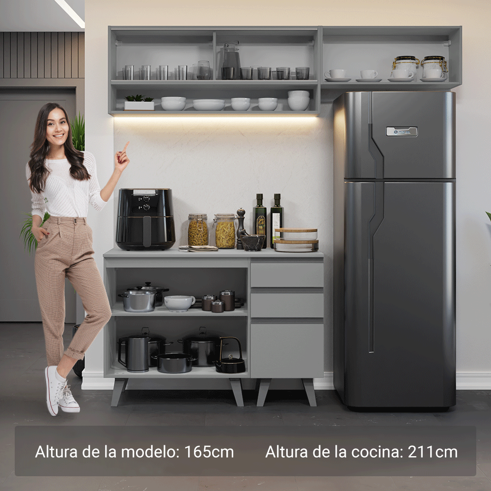 Cocina compacta 200cm Gris Nice Madesa XA14