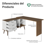 Mesa de Estudos em L 3 Cajones Blanco/Marrón Lisboa Madesa