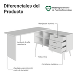 Mesa Gamer em L 3 Cajones Blanco Lisboa Madesa