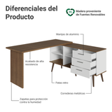 Mesa Gamer em L 3 Cajones Blanco/Marrón Lisboa Madesa