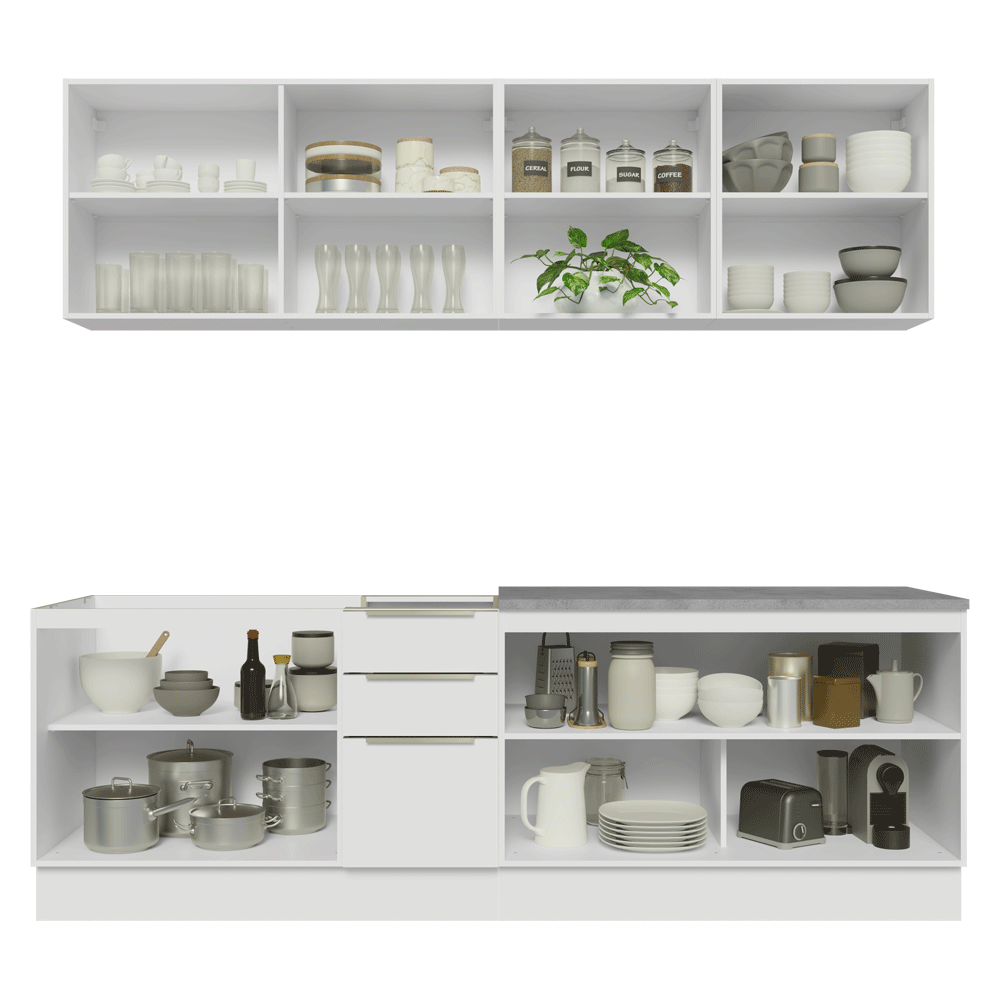 Combo Completo de Cocina 240 x 60 cm Blanco Aterciopelado Lux Madesa 05