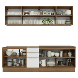 Combo Completo de Cocina 240 x 60 cm Marrón/Blanco Aterciopelado Lux Madesa 05