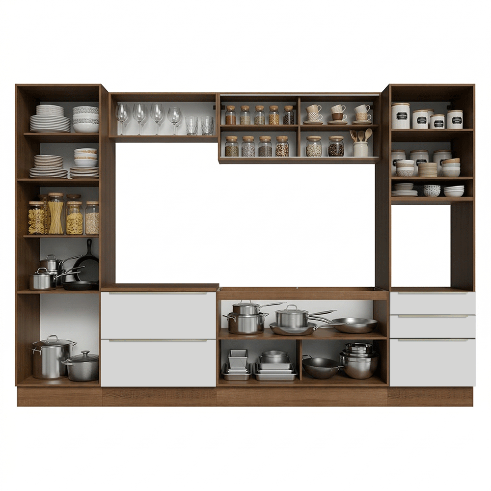 Combo Completo de Cocina 320 x 60 cm Marrón/Blanco Aterciopelado Lux Madesa 01