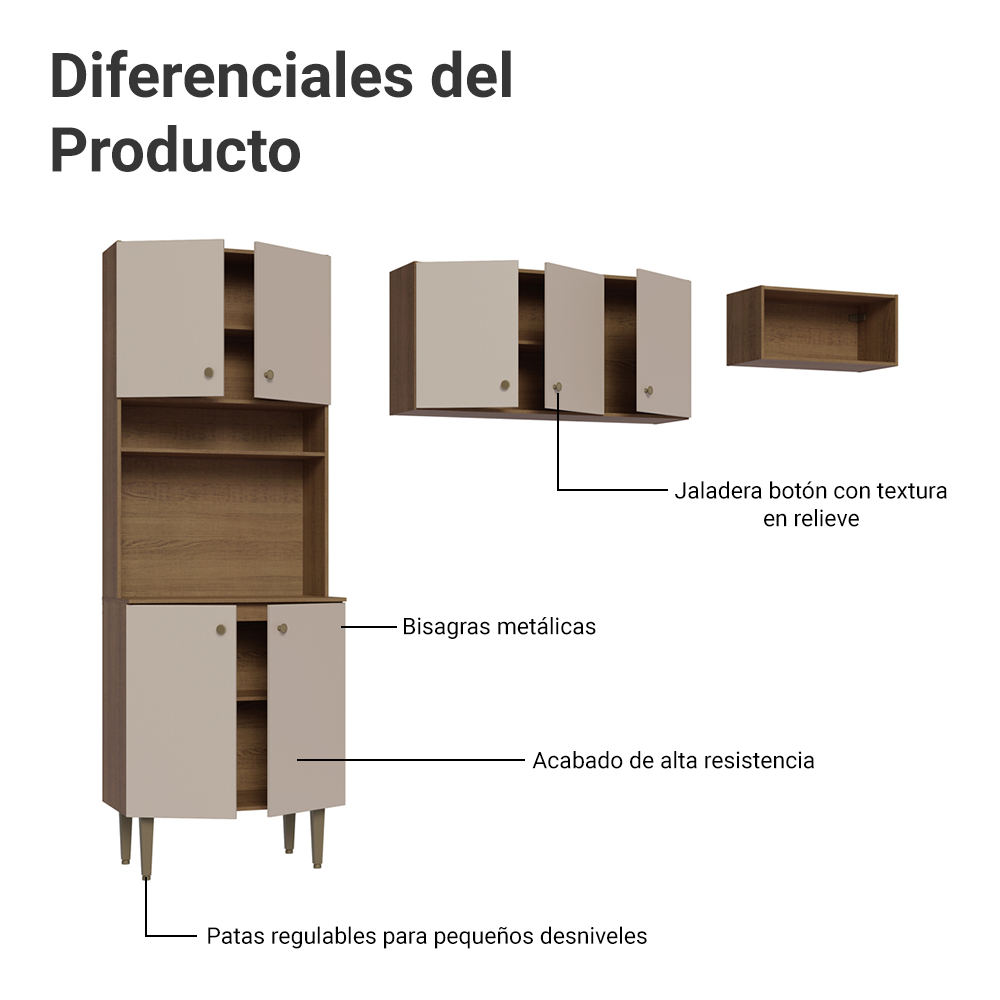 Cocina compacta 235cm Marrón/Crema Gourmet Madesa XA03