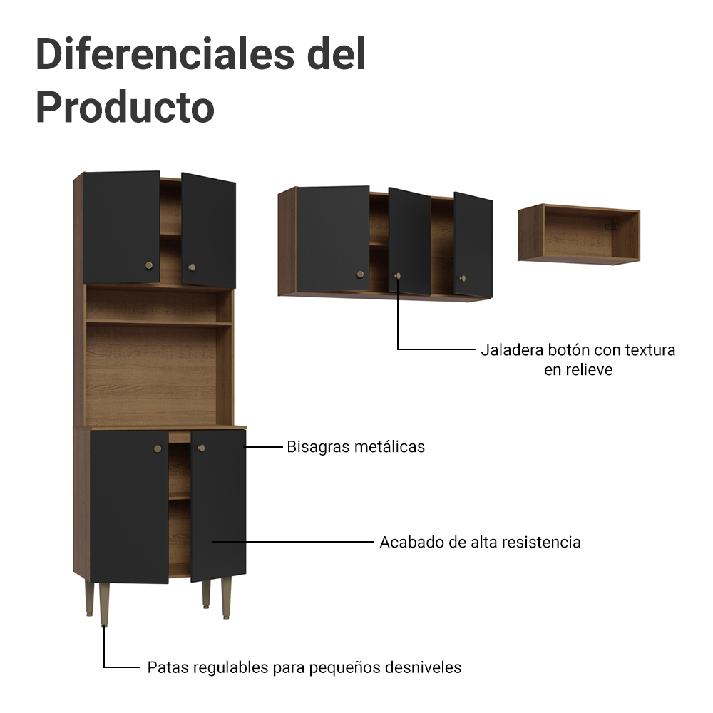 Cocina compacta 235cm Marrón/Negro Gourmet Madesa XC03