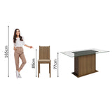 Juego de Comedor Madesa Gales Mesa Tapa de Vidrio con 6 Sillas Marrón/Sintético Beige