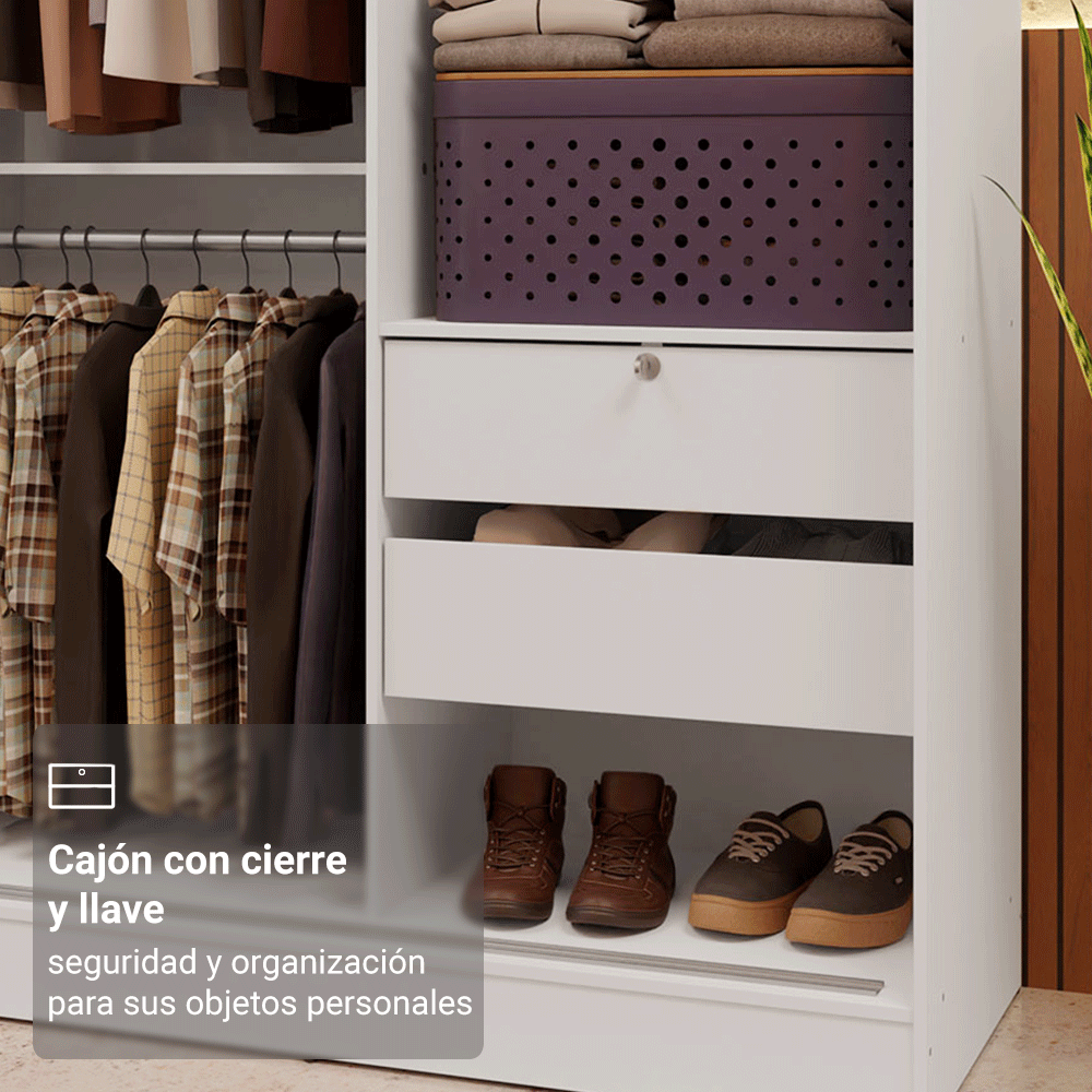 Placard individual Madesa Luke 2 Puertas corredizas de Espejo Blanco