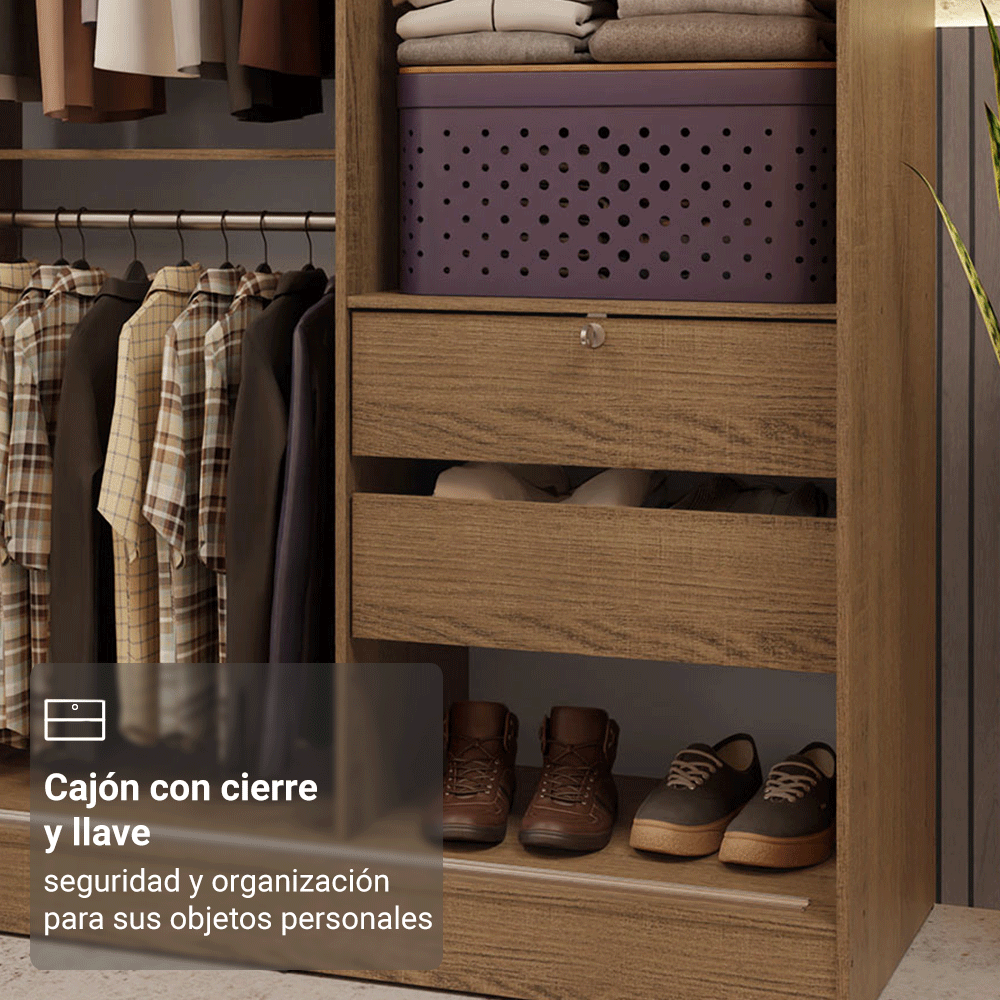 Placard Luke 119 cm 2 Puertas Corredizas con 1 Espejo 2 Cajones un Marrón Madesa