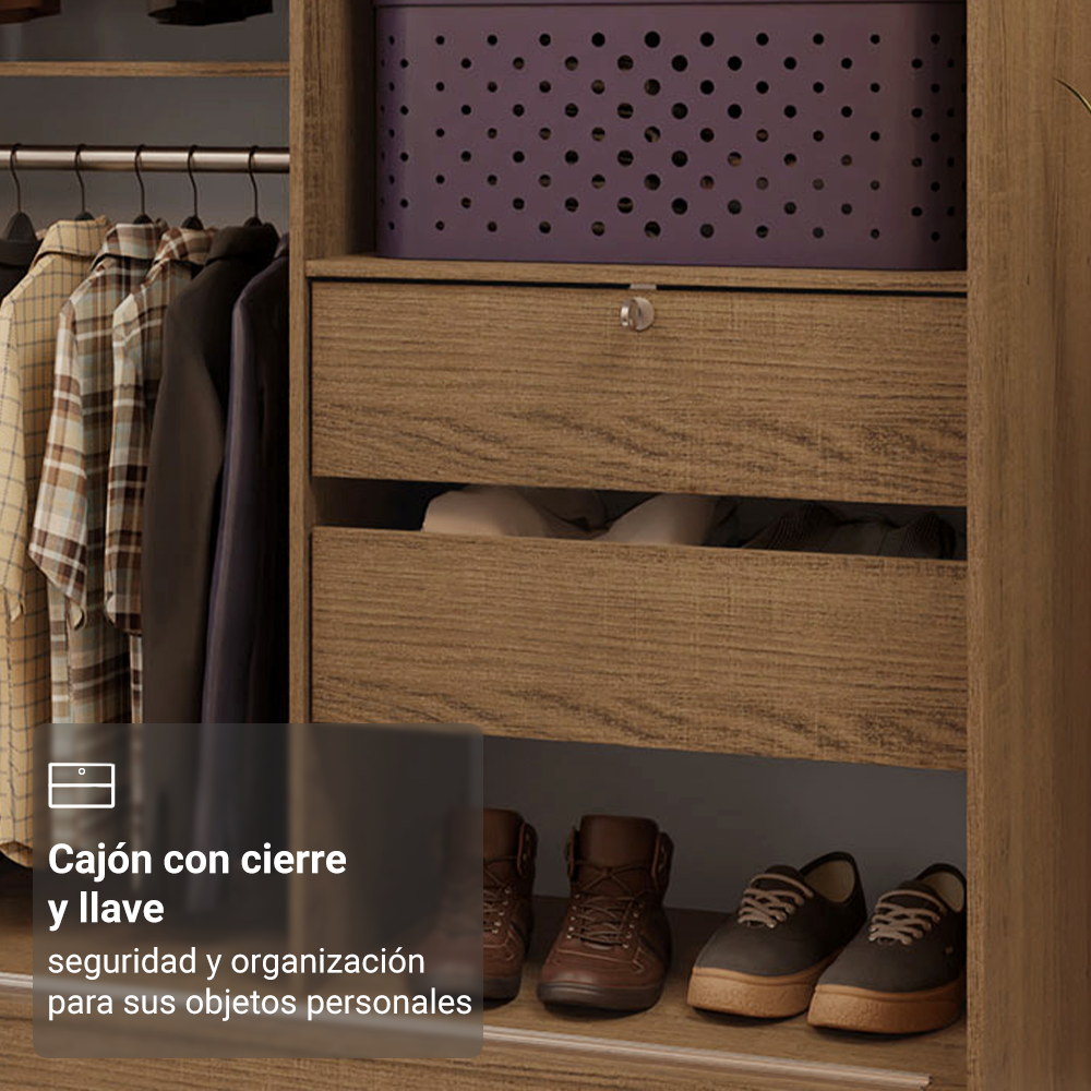 Placard Soltero Luke 120 cm 2 Puertas Corredizas 2 Cajones con Patas Madera Marrón Madesa