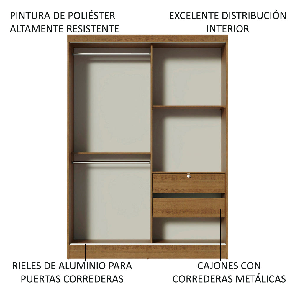 Placard Infantil Nick 120 cm 2 Puertas Corredizas 2 Cajones Marrón Madesa