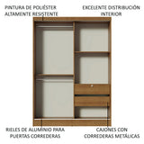 Placard Infantil Nick 120 cm 2 Puertas Corredizas 2 Cajones Marrón Madesa