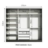 Placard Matrimonial 100% MDF Royale 3 Puertas Corredizas con Espejo Negro