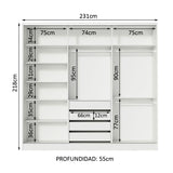 Placard Matrimonial 100% MDF Royale 3 Puertas Corredizas con Espejos Blanco/Marrón