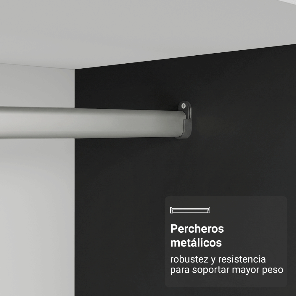 Placard Matrimonial Malta 231 cm 3 Puertas Corredizas con 1 Espejo 4 Cajones con Patas 100% MDF Negro Madesa