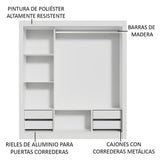 Placard Matrimonial Lyon Plus 3 Puertas Corredizas con Espejo 4 Cajones Blanco