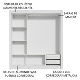 Placard Matrimonial Lyon 3 Puertas Corredizas con Espejo 2 Cajones Blanco