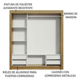 Placard Matrimonial Lyon Plus 3 Puertas Corredizas con Espejos 4 Cajones Marrón