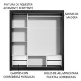 Placard Matrimonial Lyon Plus 3 Puertas Corredizas con Espejos 4 Cajones Negro/Blanco