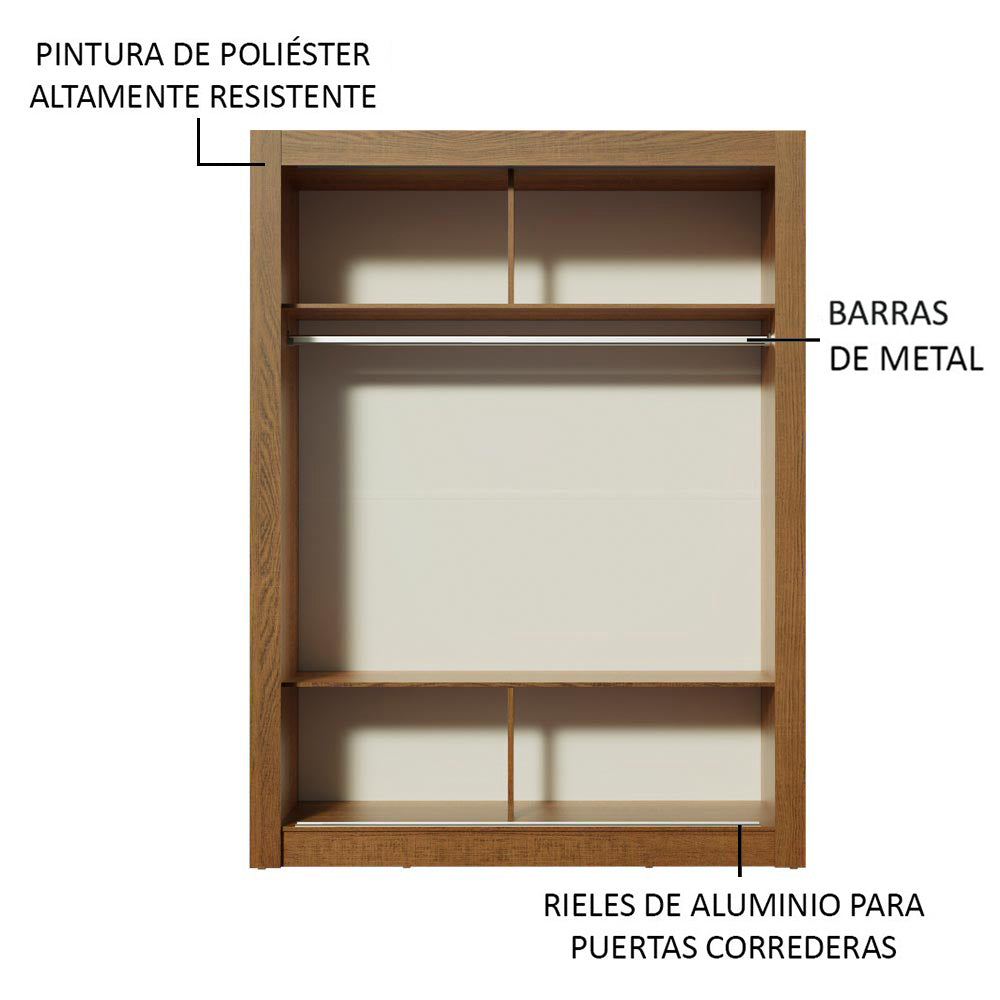 Placard Soltero 2 Puertas Corredizas con Espejos Marrón Denver