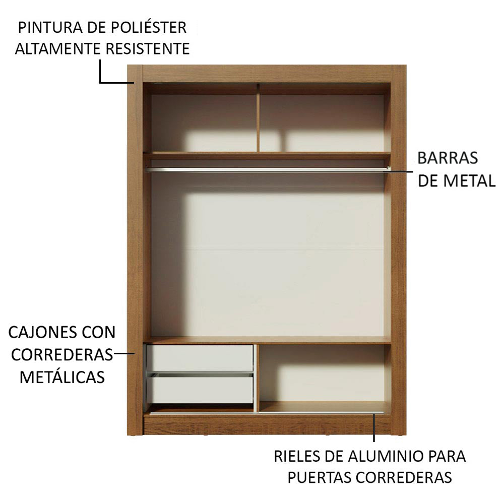 Placard Soltero Dallas 2 Puertas Corredizas 2 Cajones Marrón/Blanco