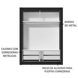 Placard Soltero Dallas Plus 2 Puertas Corredizas de Espejo 4 Cajones Negro