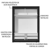 Placard Soltero Dallas Plus 2 Puertas Corredizas de Espejo 4 Cajones Negro