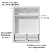 Placard Soltero Dallas Plus 2 Puertas Corredizas 4 Cajones Blanco/Marrón