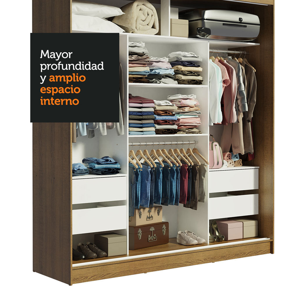 Placard Matrimonial Reno 3 Puertas Corredizas 2 con Espejo - Marrón/Blanco