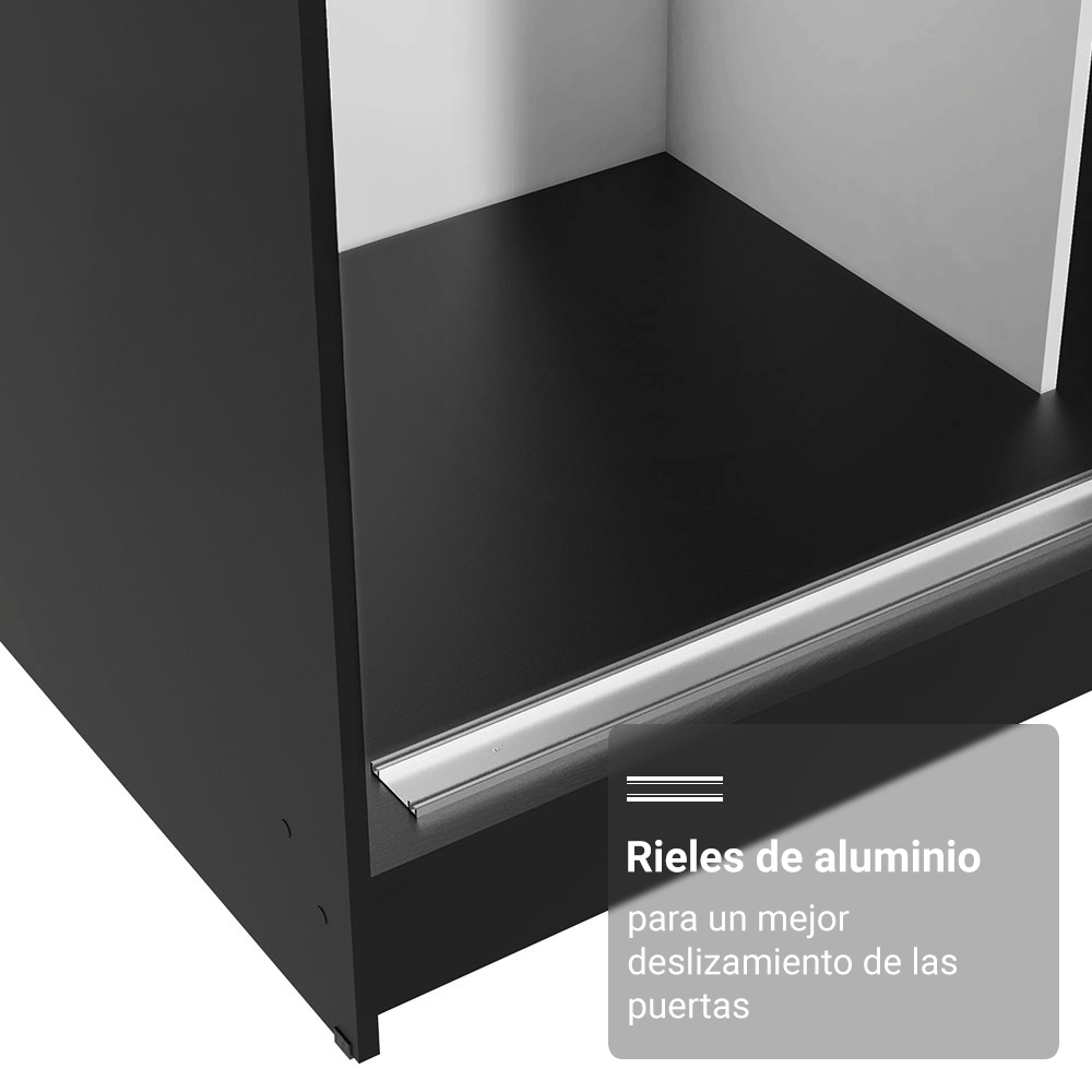 Placard Matrimonial con Patas 180 cm 3 Puertas con Espejos Reno Negro/Gris
