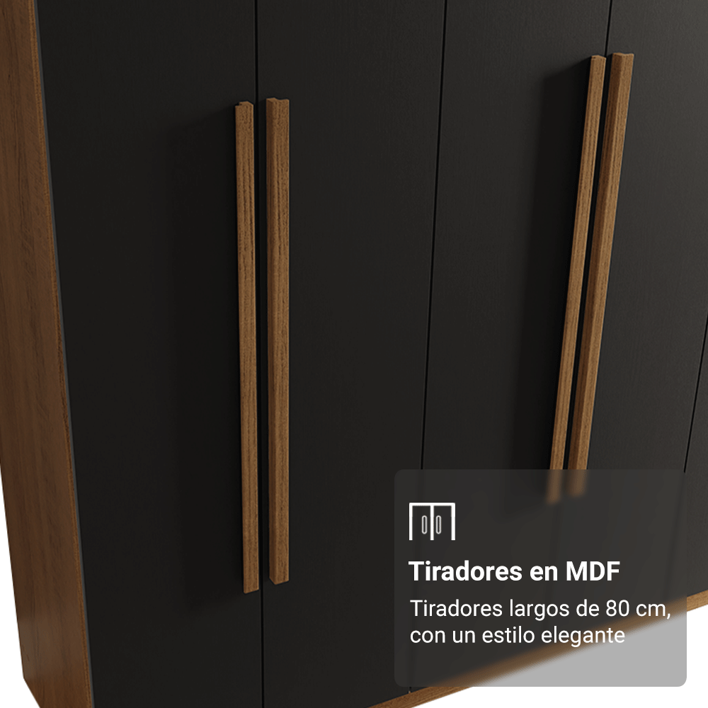Placard Matrimonial 6 Puertas Batientes Venus Marrón/Negro/Marrón