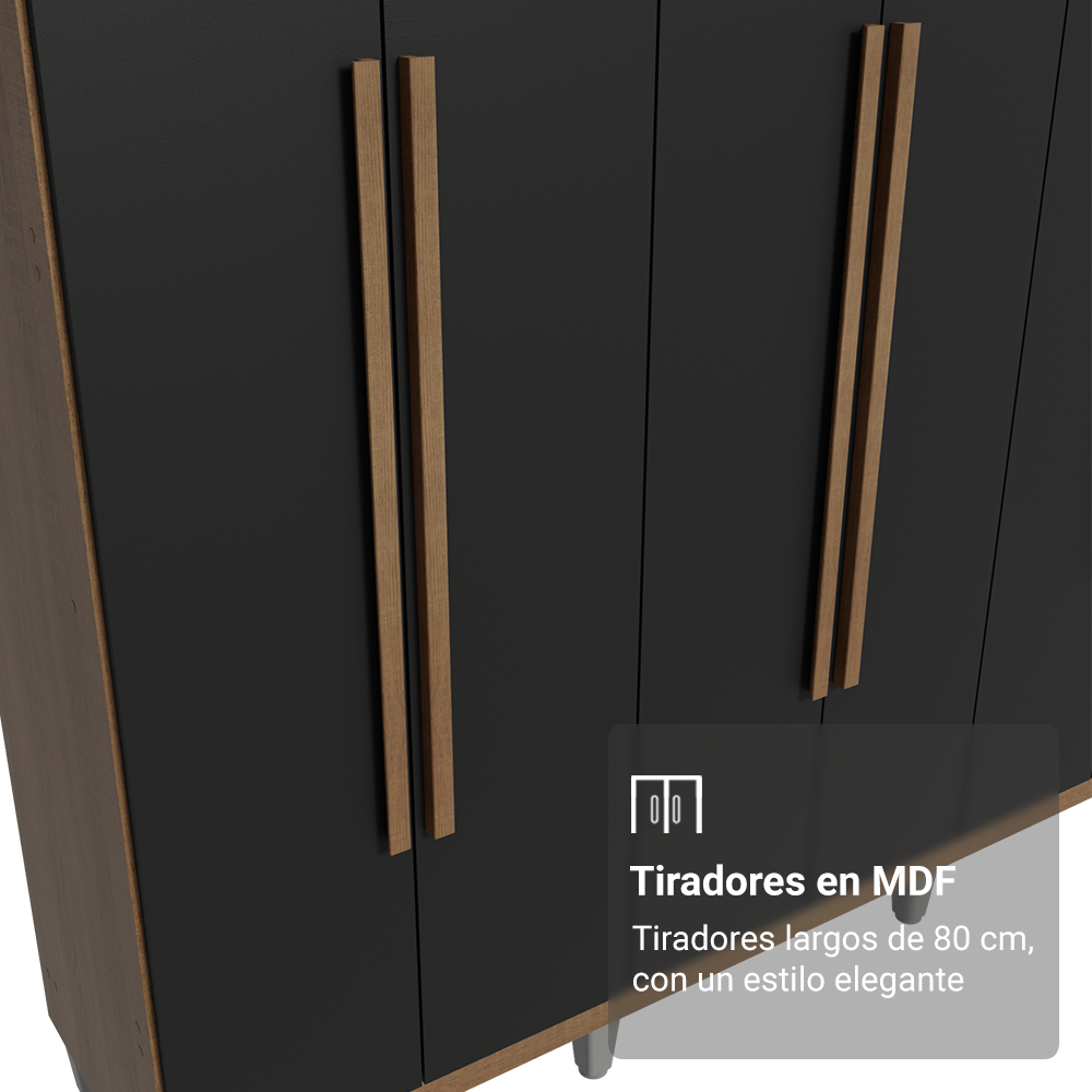 Placard Matrimonial con Patas 6 Puertas Batientes Venus Marrón/Negro/Marrón