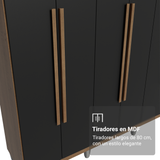 Placard Matrimonial con Patas 6 Puertas Batientes Venus Marrón/Negro/Marrón