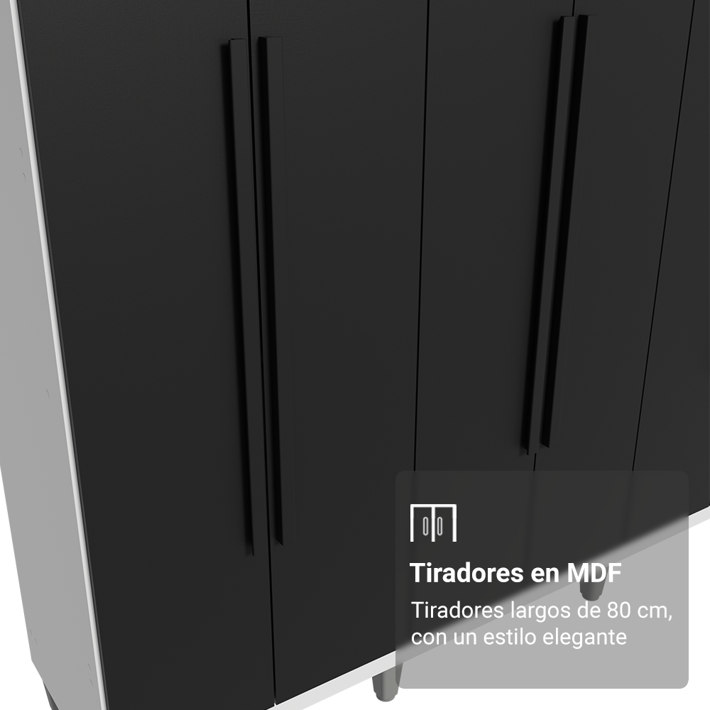Placard Matrimonial con Patas 6 Puertas Batientes Venus Blanco/Negro/Negro