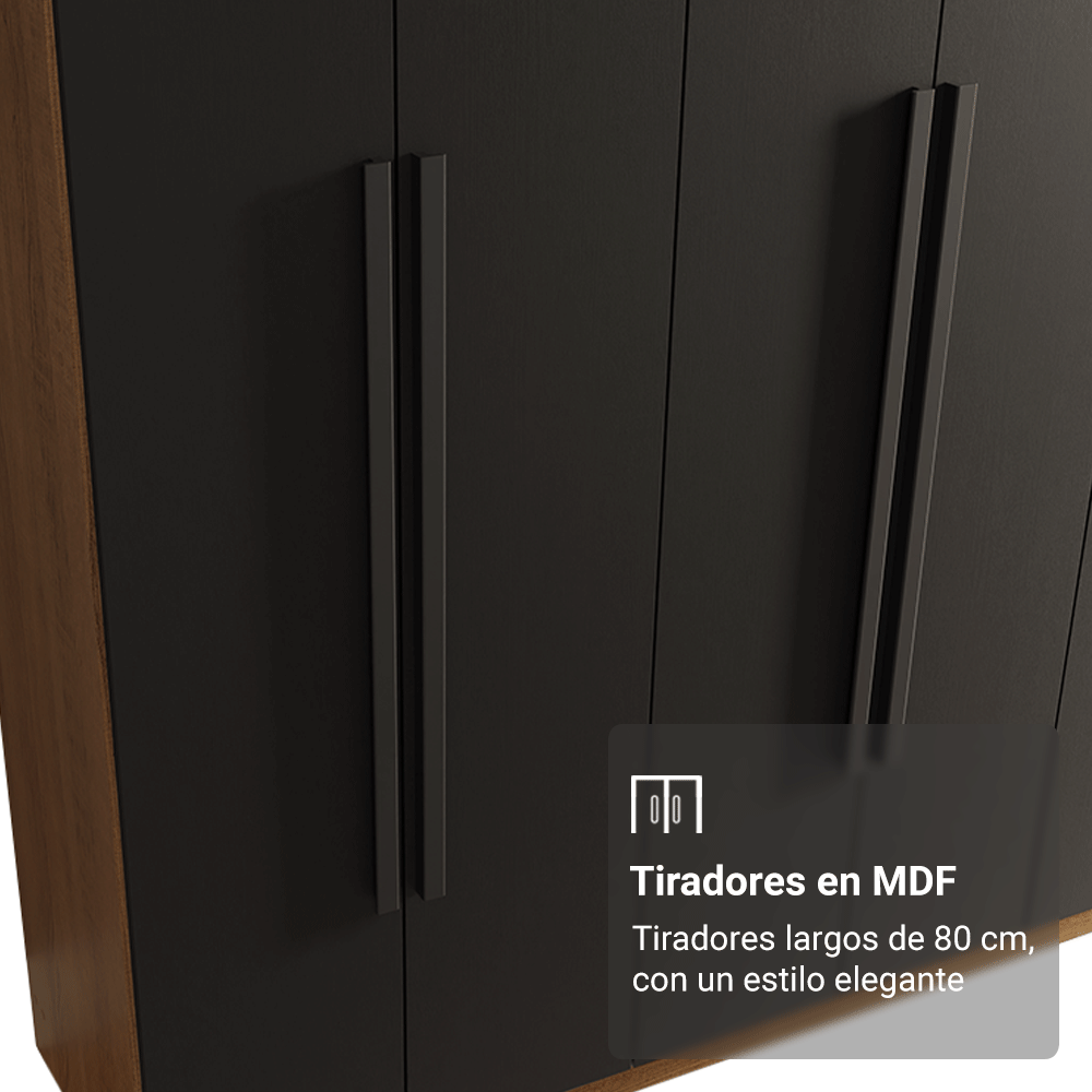 Placard Matrimonial 180 cm 6 Puertas Batientes 4 Cajones Marrón/Negro Venus Madesa