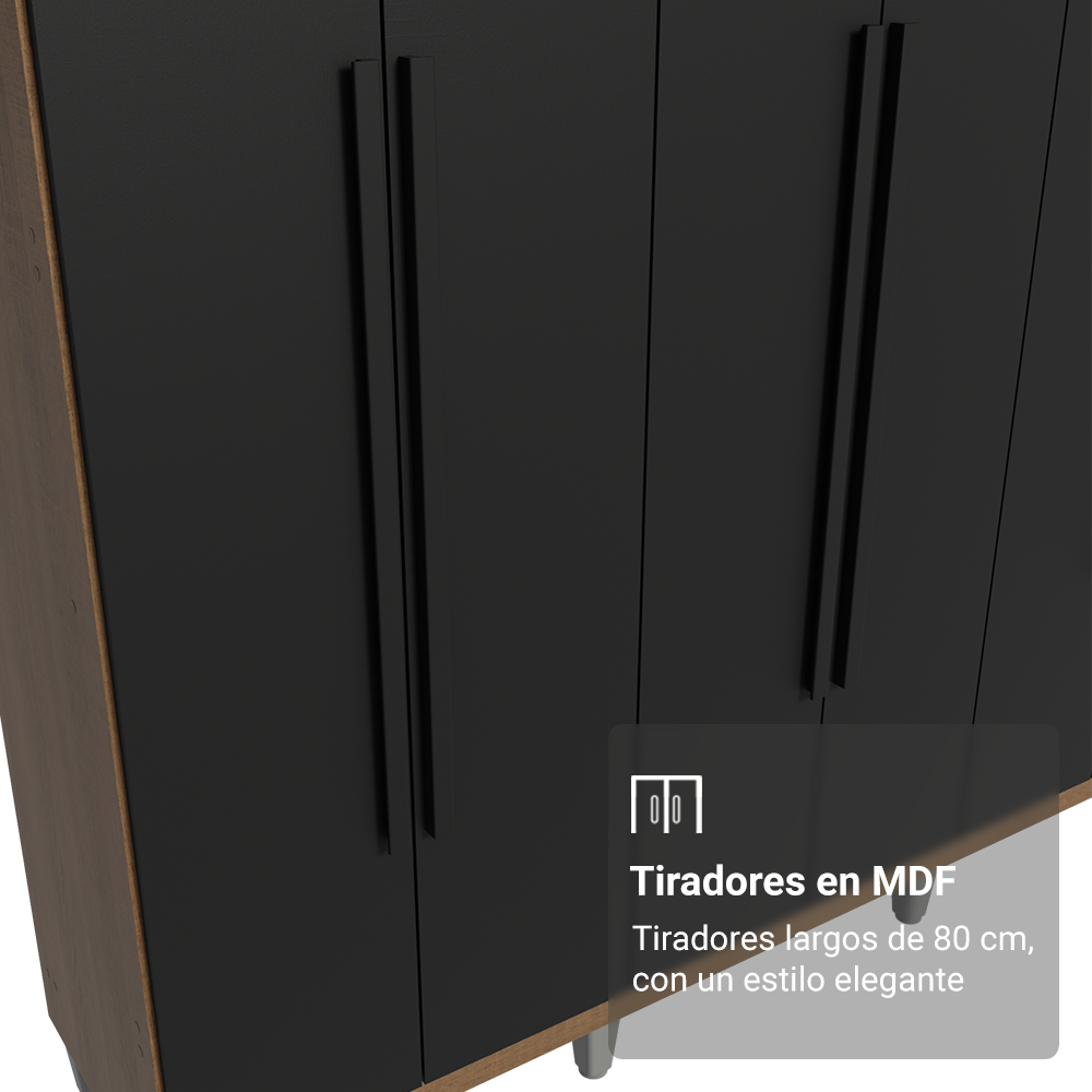 Placard Matrimonial con Patas 6 Puertas Batientes Venus Marrón/Negro/Negro