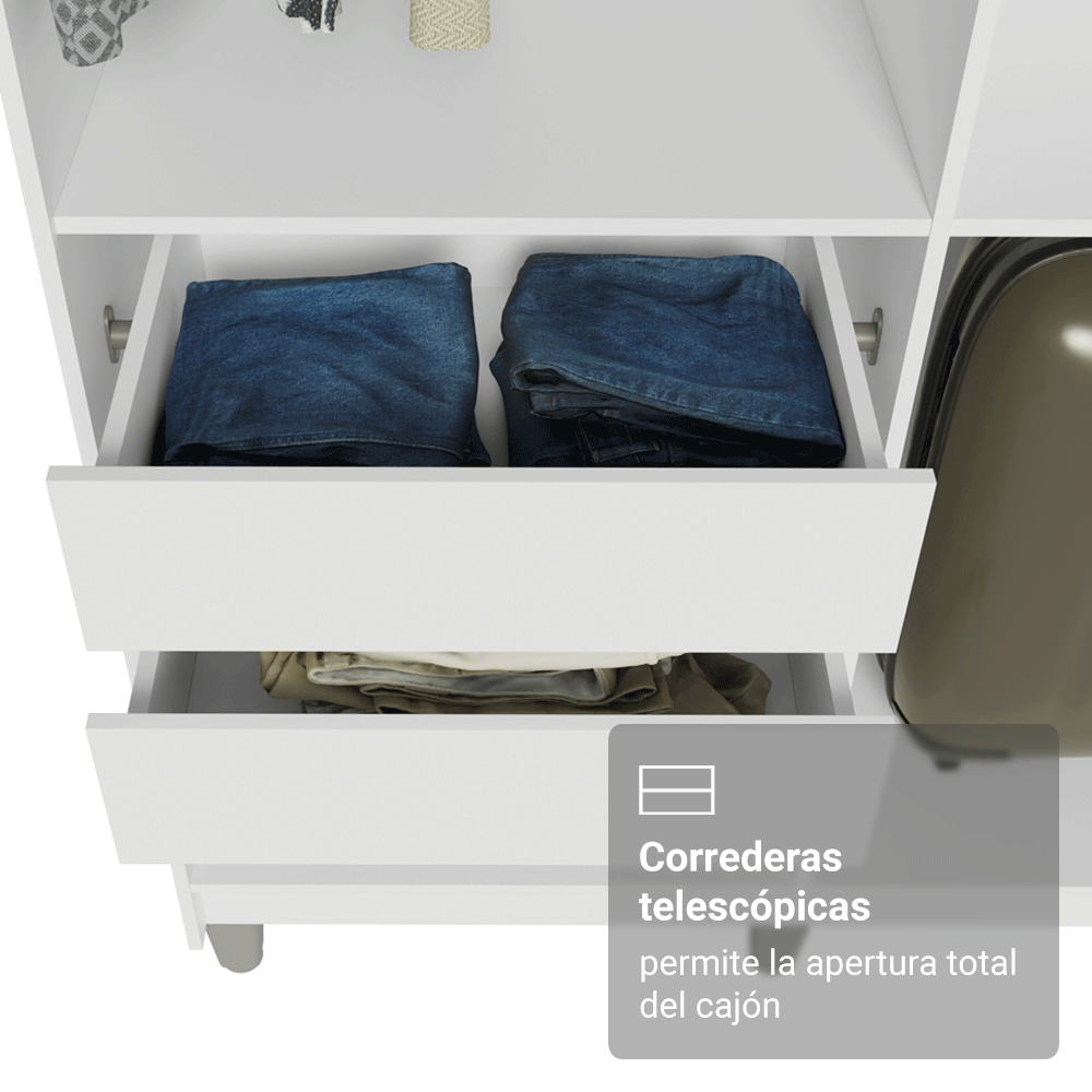 Placard Closet con Patas 4 Cajones 216cm Blanco Venus Madesa